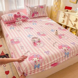 Dansunreve 100% Cotton 800TC Bedsheet Sanrio Cinnamoroll Hello Kitty Fitted Bedsheet Queen King Size