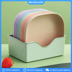 11Pcs/Set Square Dessert Plate Wheat Straw Fruit Snack Dishes Sauce Seasoning Salad Bowls Color Random
