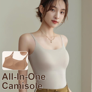 Womens Ice Silk Camisole with Bra Pads One-Piece Anti-Glare Thin Undershirt Soft Support Sling Tank Top