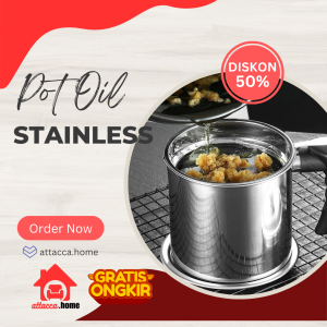 Oil Pot Stainless Filter Wadah Minyak Goreng Sayur Bekas Saringan Jelantah Aesthetic