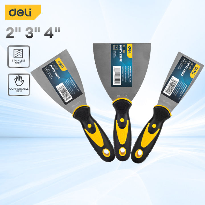 Deli 2“, 3", 4" Putty Knife Stainless Scraper Rubber Handle Putty