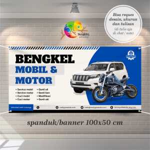 Cetak Spanduk Banner Biru Modern Spanduk Bengkel Mobil dan Motor