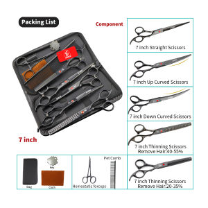 Sangelar 8 inch Bộ kéo cắt tỉa lông thú cưng Dụng cụ chuyên nghiệp cho chó và mèo Bao gồm kéo thẳng kéo cong kéo tỉa lược và kẹp cầm máu (Kèm túi)