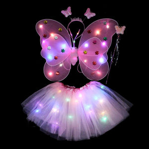 LED Children Costume Props Girls Skirts Angel Luminous Wings Flashing Butterfly Skirt Lights Suit 2-8year Easter Valentines Day for kids gift