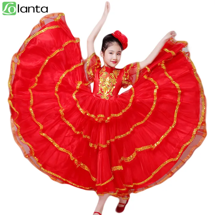 LOlanta Flamenco Spanish Traditional Dance Dress for Kids Girls