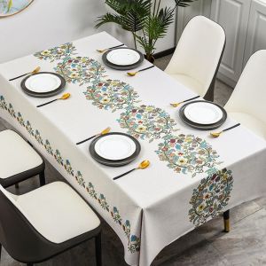 New American Style Tablecloth PVC Waterproof Oil & Heat Resistant Light Luxury Dining Table Cover Mantel Soft Durable Home Restaurant Table Cloth