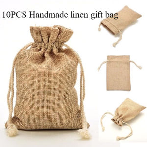10pcs Drawstring Burlap Bag Linen Handmade Coffee Bag Soap Jewelry Gift Burlap Bag For Wedding Party
