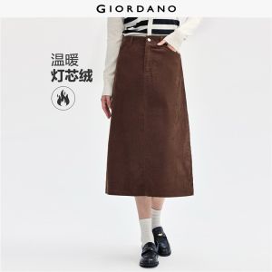 Giordano Women Skirts 100% Cotton Corduroy Woven A-Line Skirts Simple Fashion Casual Skirts Free Shipping 05464685