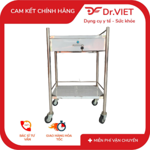 Xe Đẩy Inox 2 Tầng DrViet 35 x 50 (Có Hộc) Thiết kế nhỏ gọn tối ưu diện tích phù hợp nhiều không gian 2 tầng chắc chắn tải trọng tốt dễ dàng sắp xếp và vận chuyển đồ