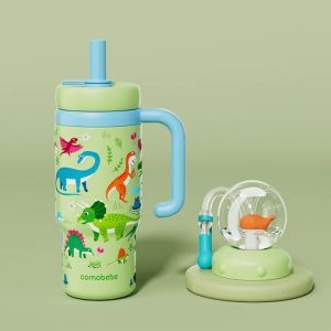 【Ship in 24H】[Double Lid]COMOBEBE Childrens Water Cup Large-Capacity Thermos Cup 316 Stainless Steel Straw Cup Whale Water Spray Car Ice Water Bottle 710ML