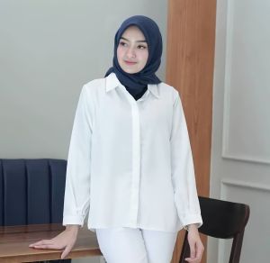 KEMEJA WANITA POLOS LENGAN PANJANG CASUAL HITAM PUTIH KEMEJA POLOS KEMEJA WANITA