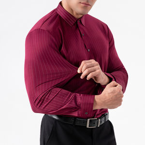 Mens high-end business wrinkle resistant white striped shirt commuting non ironing elastic shirt long sleeved