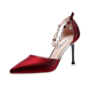 [Free Shipping] Pointed Toe High Heels for Women New Summer Hollow Sandals Thin Heel Wine Red Single Shoes One-Strap Buckle High Heel Sandals