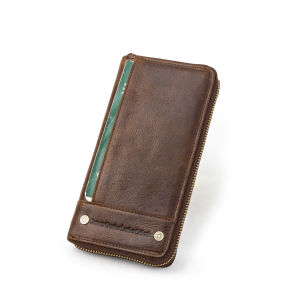 Hiram da thật mới Nam Dài Ví sức chứa lớn túi có khoá kéo túi đựng điện thoại đồ đựng thẻ phong cách giản dị Nam Túi đựng tiền