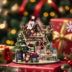 TUO29 สีทาแล้ว จิ๊กซอว์ไม้คริสต์มาสใน3D น่ารักน่ารักๆ ประณีตประณีตประณีต ปริศนาผู้สูงอายุกระท่อมคริสต์มาส ตลกๆ ใช้ซ้ำได้ ของขวัญกระท่อมปริศนาสำหรับเทศกาลคริสต์มาส สำหรับบ้าน