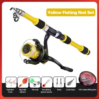 1.8M Telescopic 6 Section Fishing Rod Full Set with Reel and Bonus Accessories Kit Beginner Friendly 4 Colors Red Yellow Blue Green