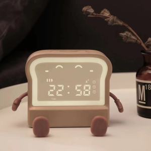 Creative New Toast Bread Fun LED Emoji Alarm Clock LED Colorful Night Light with Calendar Small Night Light Alarm Clock Childrens Multi functional Clock Night Light