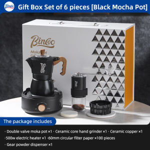 BINCOO ชุดหม้อโมก้าวาล์วคู่คู่มือ Penggiling Kopi ขนาดกะทัดรัดกล่องของขวัญ