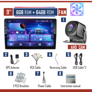 2026 8+128GB Carplay Android Auto AHD 9"/10" IPS Screen Car Player Multimedia MP4 Player Mirror link Android/iOS Video Support Bluetooth WiFi GPS Car Radio FM with AHD Backup Camera and Cooling Fan