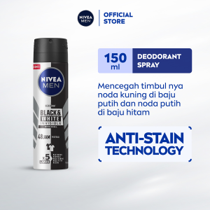 NIVEA MEN Deodorant Spray Black & White Invisible Original 150ml - Deodoran semprot pria melawan bakteri keringat bau badan dengan teknologi anti noda kuning putih residu wangi maskulin segar seharian - Antiperspiran tidak mengandung ethyl alkohol