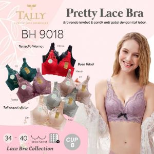 Tally 9018 Bra Push Up Renda Busa Sedang | Full Cup B | Tanpa Kawat | Kait 4 | Size 34-40
