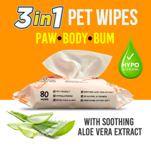 Wet Pet Wipes 3 in1 Multipurpose Grooming For Cat and Dog - 80 Wipes