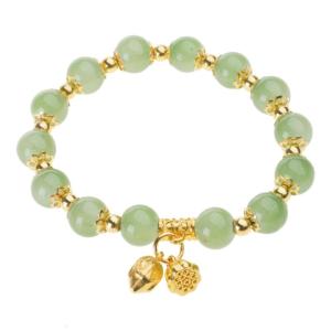 Women Bracelet with Elastic Cord Glass Beads Lotuses Flower Pendant Wristchain Traditional Chinese Style Handchain