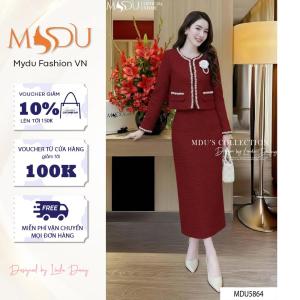 Váy Thiết Kế MDU5864 Chất Liệu Dạ Tweed Cao Cấp Dáng Dài Đính Ngọc Liền Kết Từ MDU