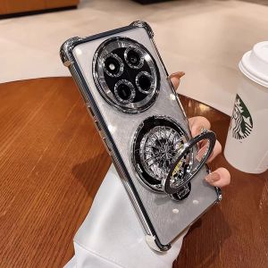 Honor X9d X9C เคส X9B X9A X9cSmart 5G ใสนิ่มเคลือบเงา4มุมทนต่อแรงกระแทกสีเหลืองทนต่อแรงกระแทกฝาครอบหลังซิลิโคนโปร่งใสบางเป็นพิเศษพร้อมบรรเทาความเครียดและฟิดเจ็ตสปินเนอร์ขาตั้งที่ยึดแบบหมุนได้