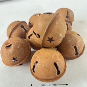 HETU070703. 10PCS Bell Star Xams Tree Christmas Hanging Decoration Metal Rusty Holiday Hanging Pendants Classic Photo Props Drop Ornament Christmas Holiday