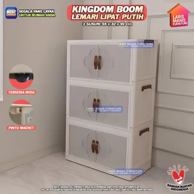 LEMARI PAKAIAN KINGDOM VIRUS LEMARI PINTU 2 SUSUN KABINET LEMARI PLASTIK MINIMALIS - FULL CREAM