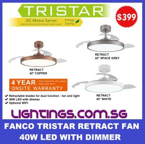 FANCO TRISTAR RETRACT FAN - 40W LED WITH DIMMER WIFI OPTIONAL
