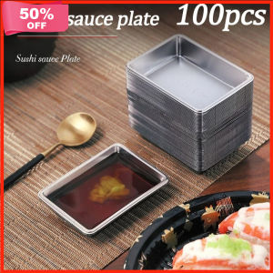 100pcs Disposable Sauce Dishes Seasoning Plate Mini Appetizer Sushi Mustard Condiment Serving Tray Plastic Dipping Bowls Sushi Tray