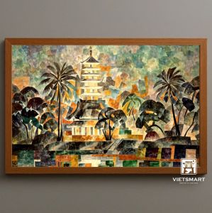 Tranh Nghệ thuật "Chùa Trấn Quốc Ở Hà Nội" VIETSMART ART - Sơn dầu 60 x 90cm