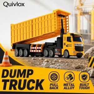 Alloy Construction Dump Truck Toy For Kids Detachable Cab Liftable Bed Flash Sound Pull Back Mini Car Model Gift Aged 3+