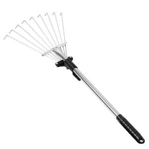 Telescopic Carbon Steel Garden Leaf Rake for Lawn Yard Flower Beds and Small Area Cleaning