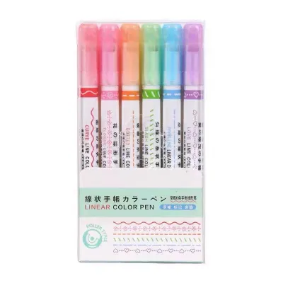 6pcs Curve pen flower-shaped outline pen quick-drying highlighter color pen marker pen