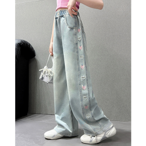 กางเกงเด็กผู้หญิง กางเกงยีนเด็กญ เวอร์ชั่นเกาหลี การออกแบบปัก กระเป๋าหลาย ใหม่สําหรับปี 2025 7-15 ขวบ【COD】