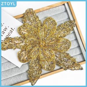 ZTOYL  Sequin Beaded Flower Collar Applique White Lace Embroidered Patch Corsage DIY Decorative Wedding Dress Clothing Accessories