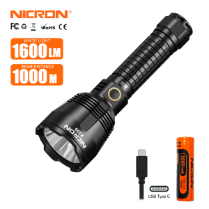 NICRON LED Flashlight B200 1600 lumens high Performance flashlight 21700-5000mAh Rechargeable Flashlight Long Beam Distance 1000meters LED Torch light Waterproof IP68 For Outdoor Search Rescue B200