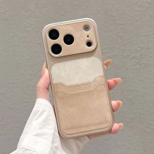 Denim Leather Pattern Card Slot Bag Holder Case For iPhone 17 16 15 14 13 Pro Max 2 IN 1 Frosted Camera Protection Back Cover