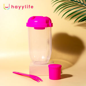Hayylife Botol/Cup Salad - Botol Salad Untuk Sarapan Dengan Sendok Garpu Dan Tutup Portabel 1000 ML + Botol Saus Kecil HL-AAA702