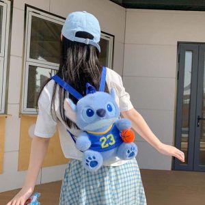 HORAC Cute Stitch Plush Backpack Soft Basketball Cartoon Daypack Creative Adorable Blue Doll Bag Kids