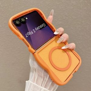 Luxury Big Wave Edge Magnetic Glitter Clear Case For Samsung Galaxy Z Flip 8 3 4 5 6 7 ZFlip8 ZFlip7 For Magsafe Charging Cover