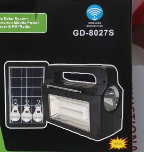 Original AM-8027 S  multifunctional portable solar system/power bank/mp3 player/7 FM/AM/SW radio/Bluetooth/phone charging with ONE bulbs free solar panel