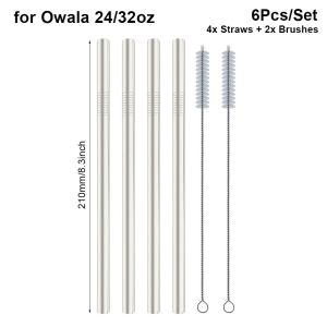 78YUANFF 6Pcs/Set 10มม. ค่ะ หลอดสแตนเลสสตีล ใช้ซ้ำได้ พร้อมแปรง หลอดขวดน้ำ หลอดเปลี่ยนถ้วย สำหรับ owala 16oz 19oz 24oz 32oz 40oz