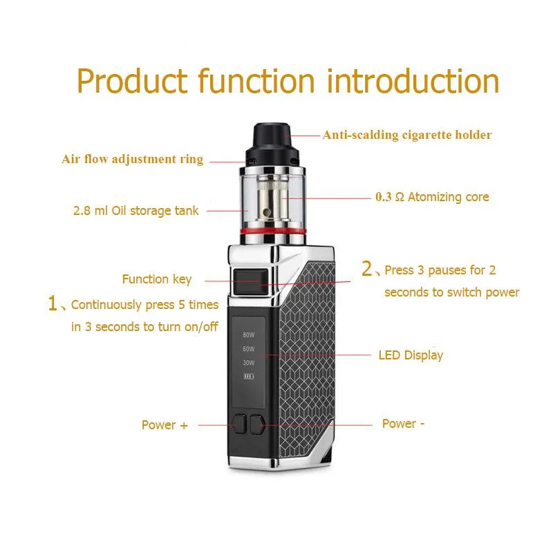 Electronic Cigarette Kit 80W 2200mAh Battery Vape Mod Hookah 0.35