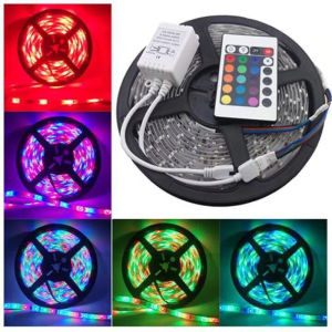 Lampu led strip RGB warna warni ip44 3528 komplit set adaptor remote