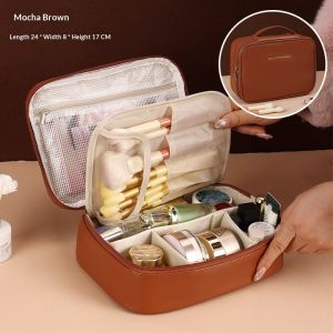 Large Capacity Makeup Bag Portable Cosmetic Organizer Travel Storage Case with Brush Holder