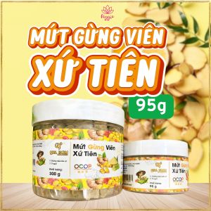 Mứt Gừng Viên Xứ Tiên QNa Farm 95g - Snack Gừng Giòn Rụm Cay Ấm Ít Đường (Hũ Mini Tiện Lợi)